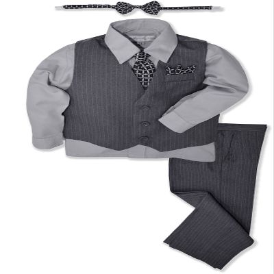 Johnnie Lene JL40 Pinstripe Boys Formal Dresswear Vest Set (4T, Gray/Silver)