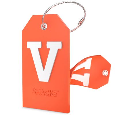 Shacke Initial Luggage Tag with Full Privacy Cover and Stainless Steel Loop (Letter V)