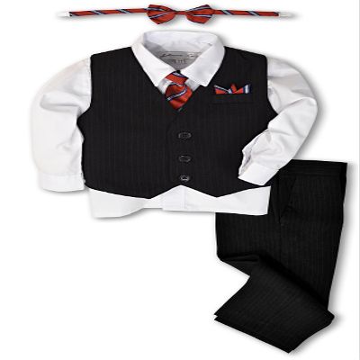 Johnnie Lene JL40 Pinstripe Boys Formal Dresswear Vest Set (2T, Black/White)