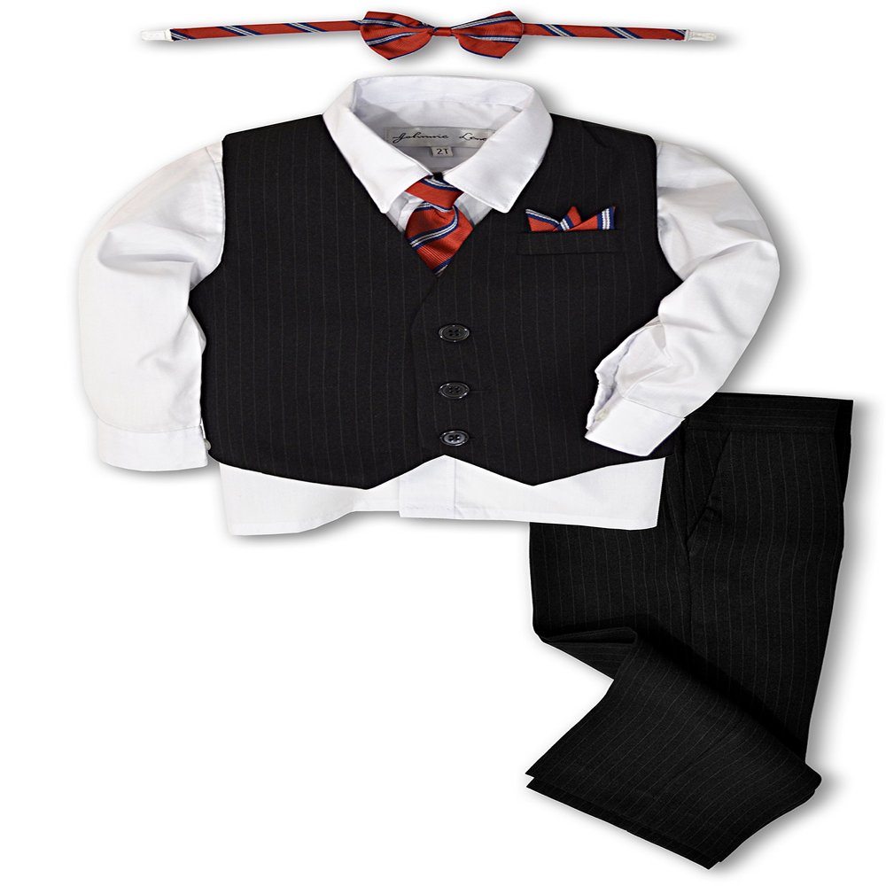 Johnnie Lene JL40 Pinstripe Boys Formal Dresswear Vest Set (2T, Black/White)