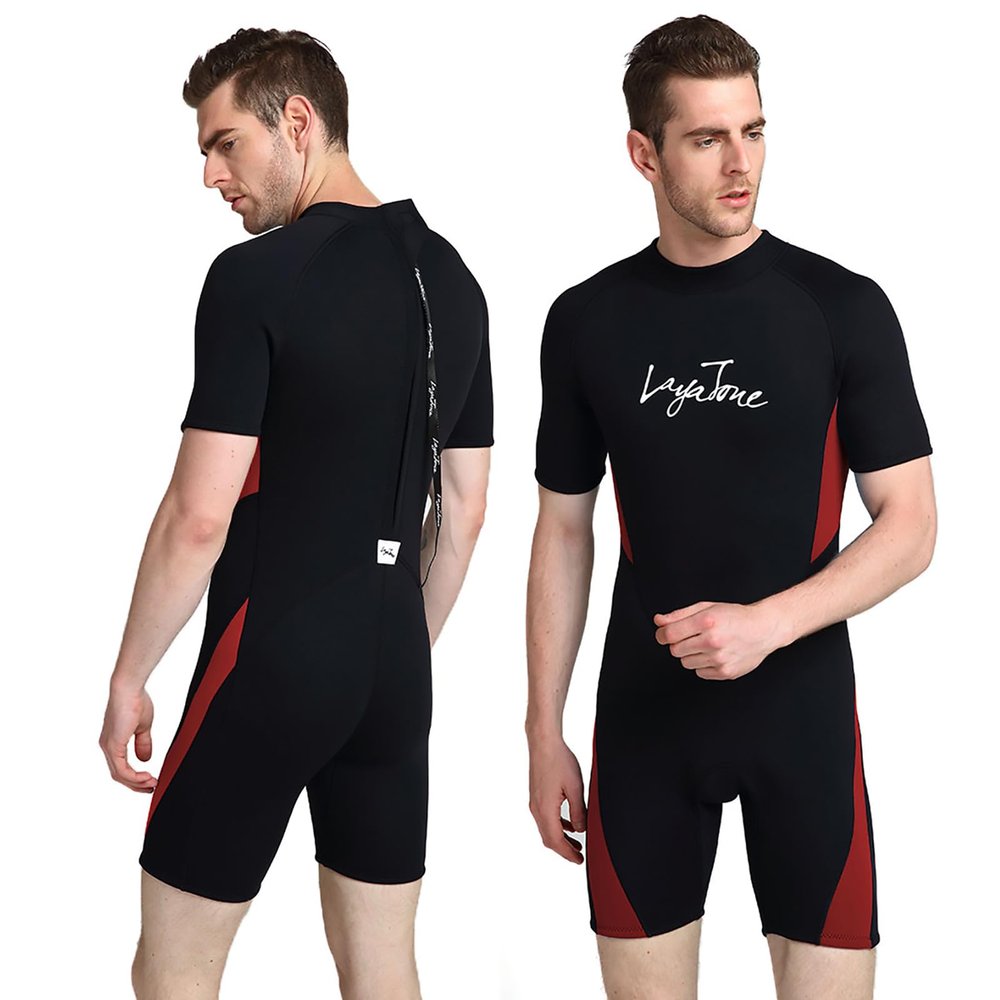 LayaTone Mens Shorty Wetsuit 3mm Neoprene Diving Suit with Back Zipper, Plus Size Shorty Wetsuits for Swimming Diving Snorkeling Kayaking