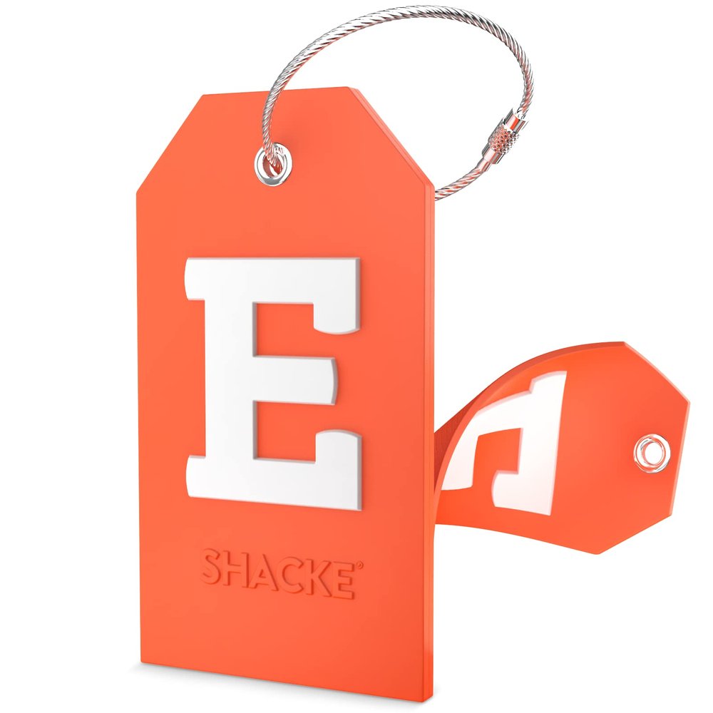 Shacke Initial Luggage Tag with Full Privacy Cover and Stainless Steel Loop (Letter E)