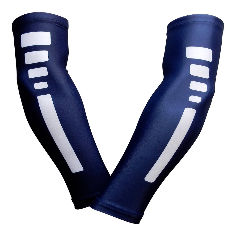 Sports Farm PAIR Compression Elbow Arm Sleeves (ADULT SMALL, NAVY WHITE STRIPE)