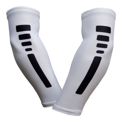 Sports Farm PAIR Compression Elbow Arm Sleeves (YOUTH MEDIUM, WHITE BLACK STRIPE)