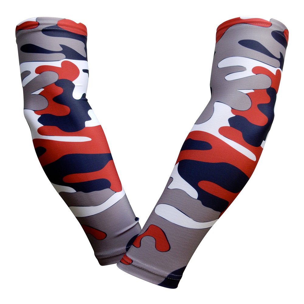 Sports Farm PAIR Compression Elbow Arm Sleeves (ADULT SMALL, NAVY RED GRAY WOODLAND CAMO)