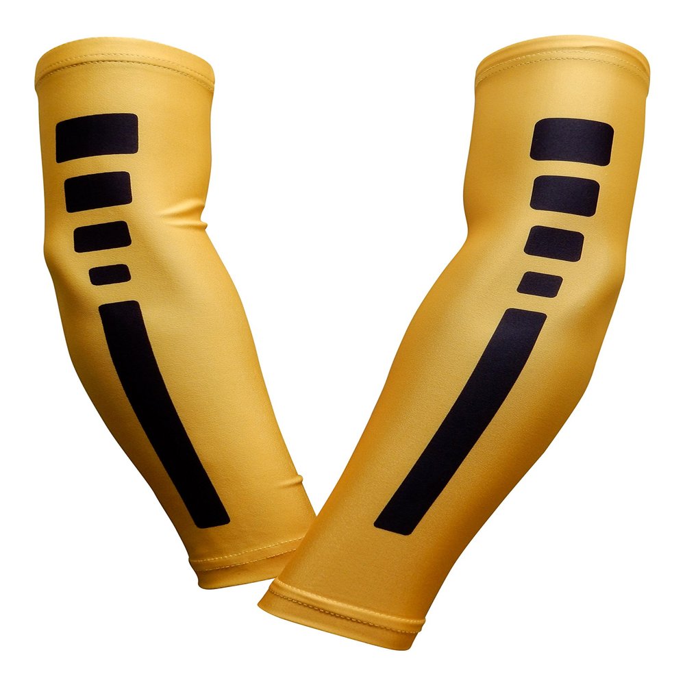 Sports Farm PAIR Compression Elbow Arm Sleeves (ADULT MEDIUM, YELLOW BLACK STRIPE)