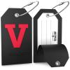 Shacke Initial Luggage Tag with Full Privacy Cover and Stainless Steel Loop - Black (Letter V) view 2