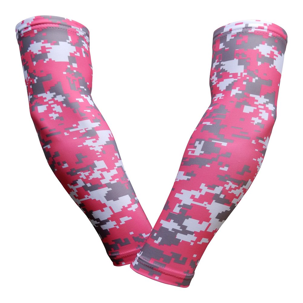 Sports Farm PAIR Compression Elbow Arm Sleeves (ADULT SMALL, PINK GRAY DIGI CAMO)