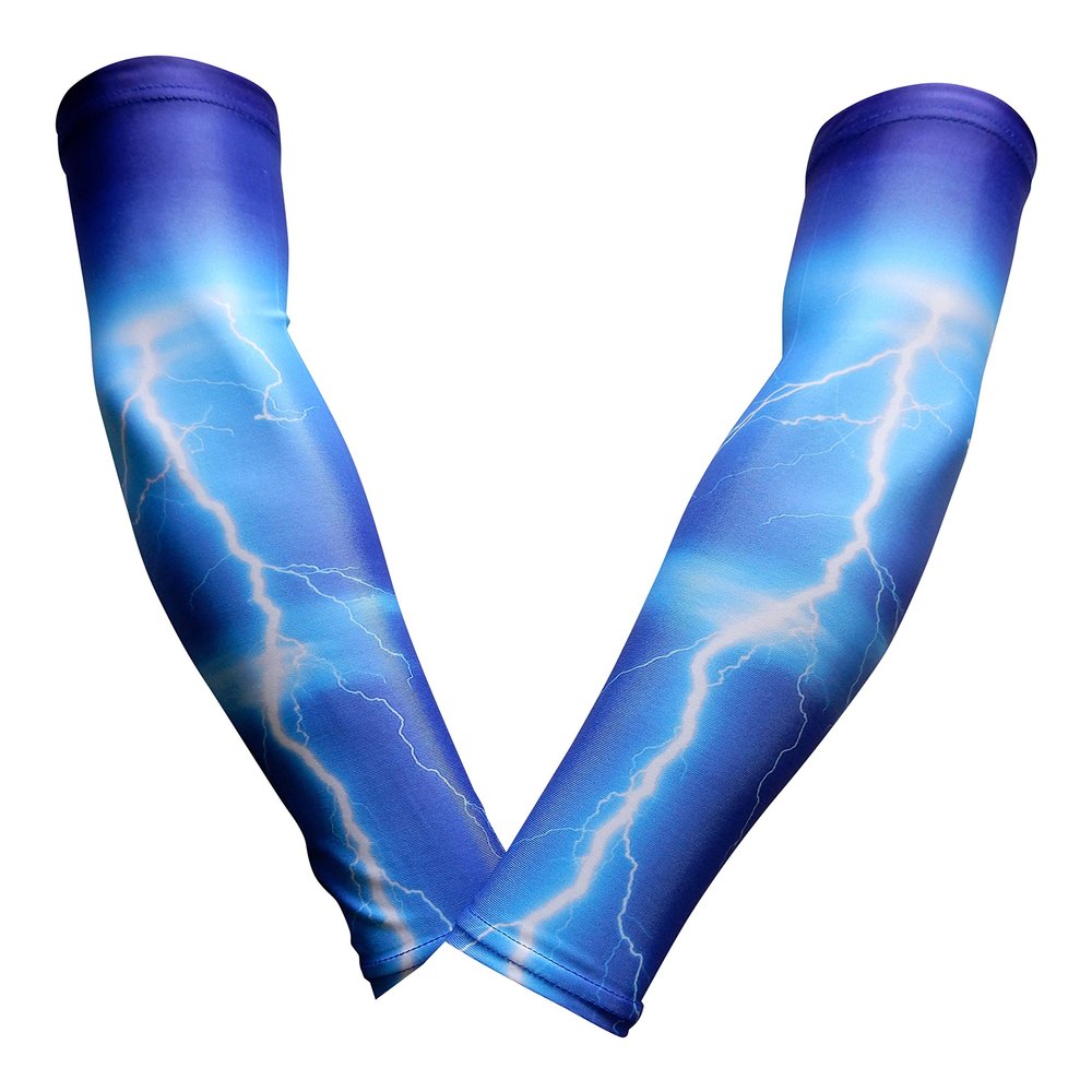 Sports Farm PAIR Compression Elbow Arm Sleeves (YOUTH MEDIUM, ROYAL BLUE LIGHTNING) 