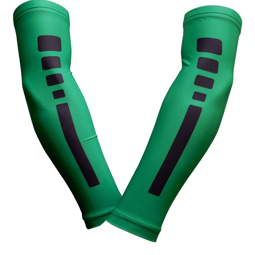 Sports Farm PAIR Compression Elbow Arm Sleeves (ADULT MEDIUM, GREEN BLACK STRIPE)