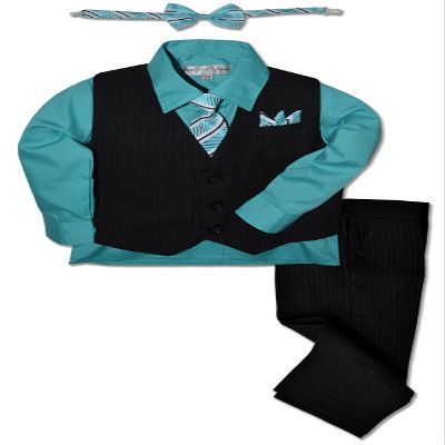 Johnnie Lene JL40 Pinstripe Boys Formal Dresswear Vest Set (4T, Black/Dark Hawaiian)