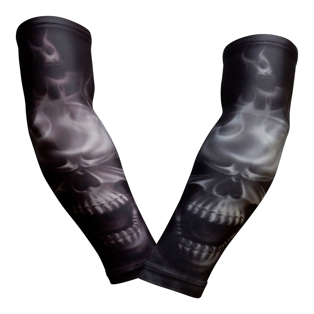 Sports Farm PAIR Compression Elbow Arm Sleeves (YOUTH LARGE, BLACK WHITE GHOST)