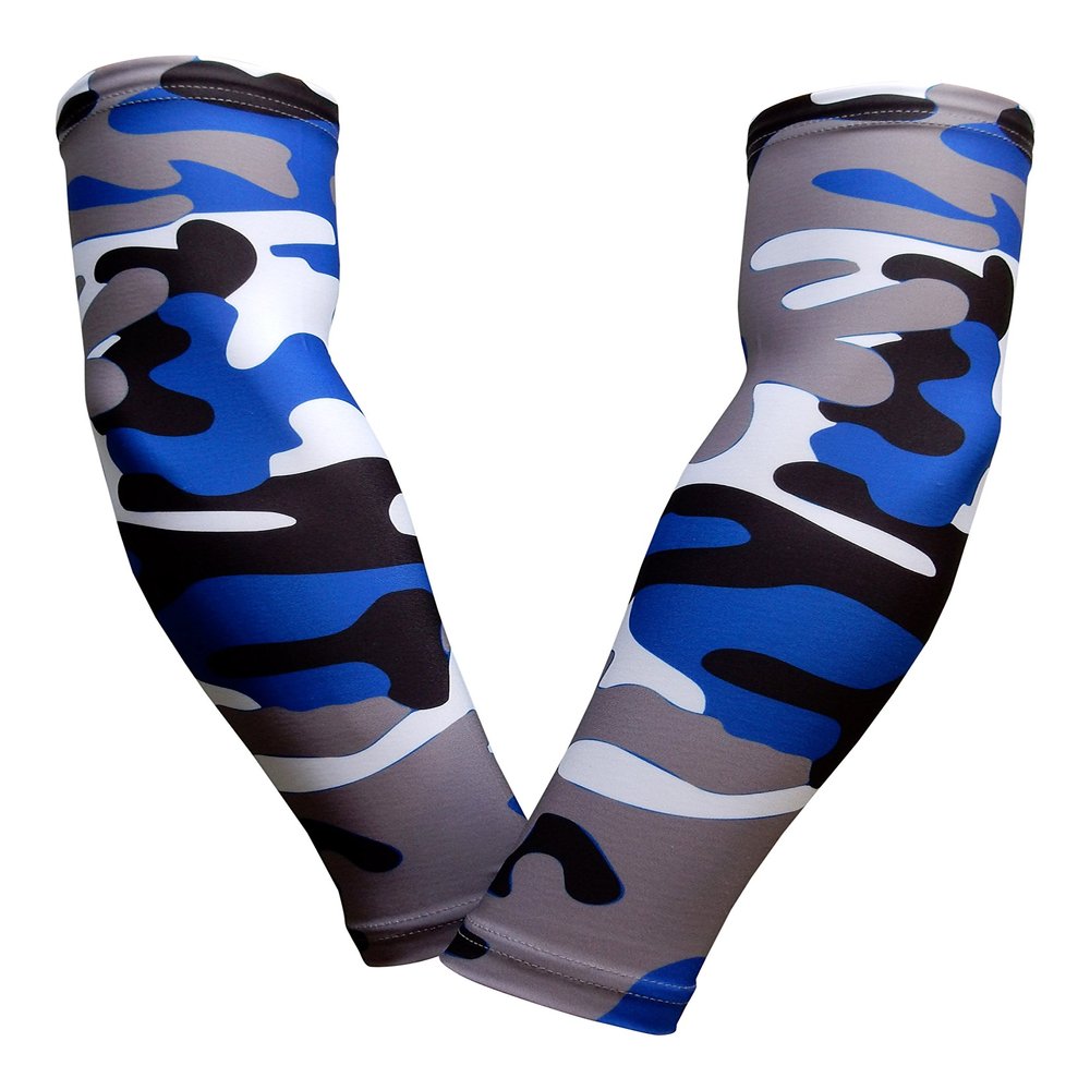 Sports Farm PAIR Compression Elbow Arm Sleeves (YOUTH MEDIUM, ROYAL BLACK GRAY WOODLAND CAMO)