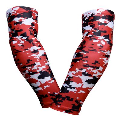 Sports Farm PAIR Compression Elbow Arm Sleeves (ADULT SMALL, RED BLACK DIGI CAMO)