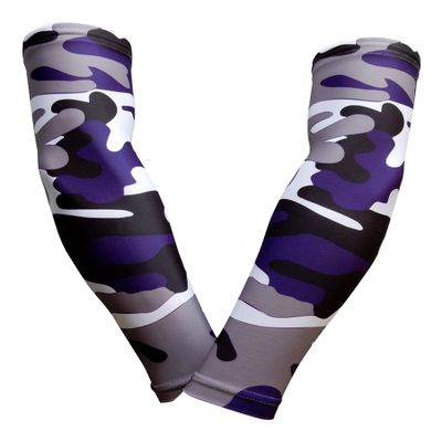 Sports Farm PAIR Compression Elbow Arm Sleeves (ADULT MEDIUM, PURPLE BLACK GRAY WOODLAND CAMO)