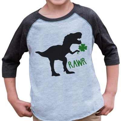 7 ate 9 Apparel Kids Dinosaur St. Patricks Day 2T Grey Raglan