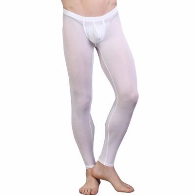 iEFiEL Mens Ice Silk Bulge Support Sleep Bottom Lounge Pants Home Meditation Tights White M