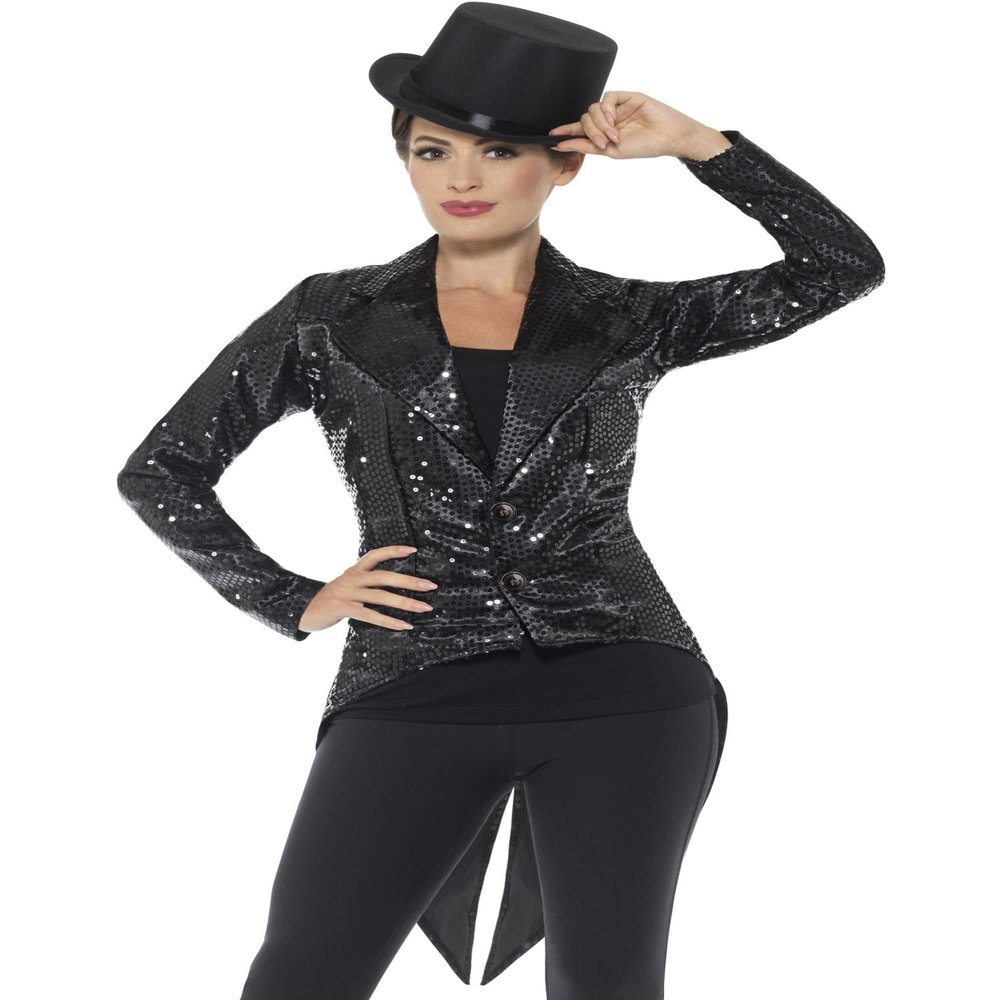 Smiffy's Women's Sequin Tailcoat Jacket, Ladies, black, Large