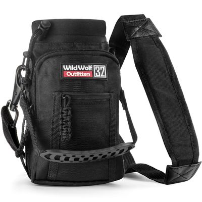 Wild Wolf Outfitters Water Bottle Holder for 32 ounce Bottles Black - Carry, Protect and Insulate Your Best Flask with This Carrier w/ 2 Pockets & an Adjustable Padded Shoulder Strap
