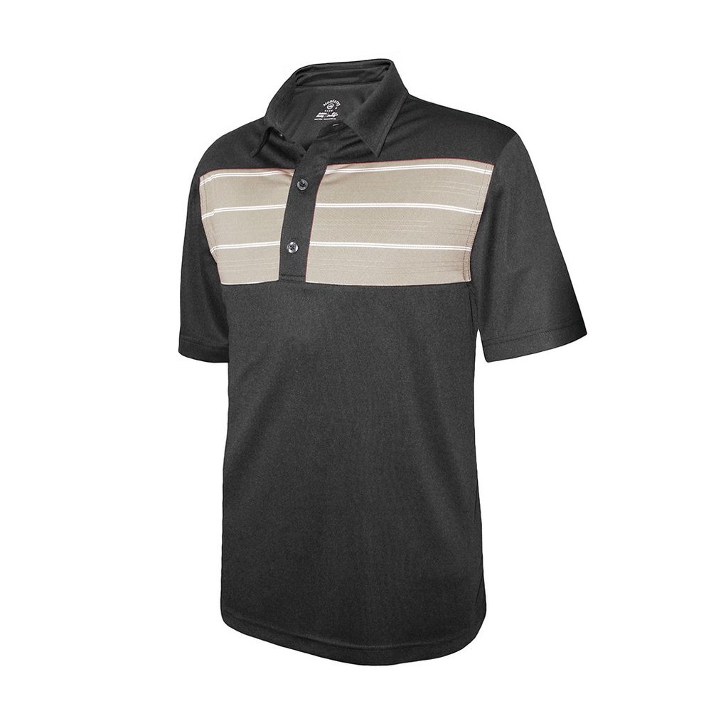 Monterey Club Men's Rocco Stripe Contrast Polo Shirt #1138 (Black/Taupe, Small)