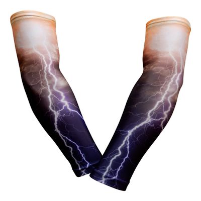 Sports Farm PAIR Compression Elbow Arm Sleeves (ADULT LARGE, ORANGE PURPLE LIGHTNING)