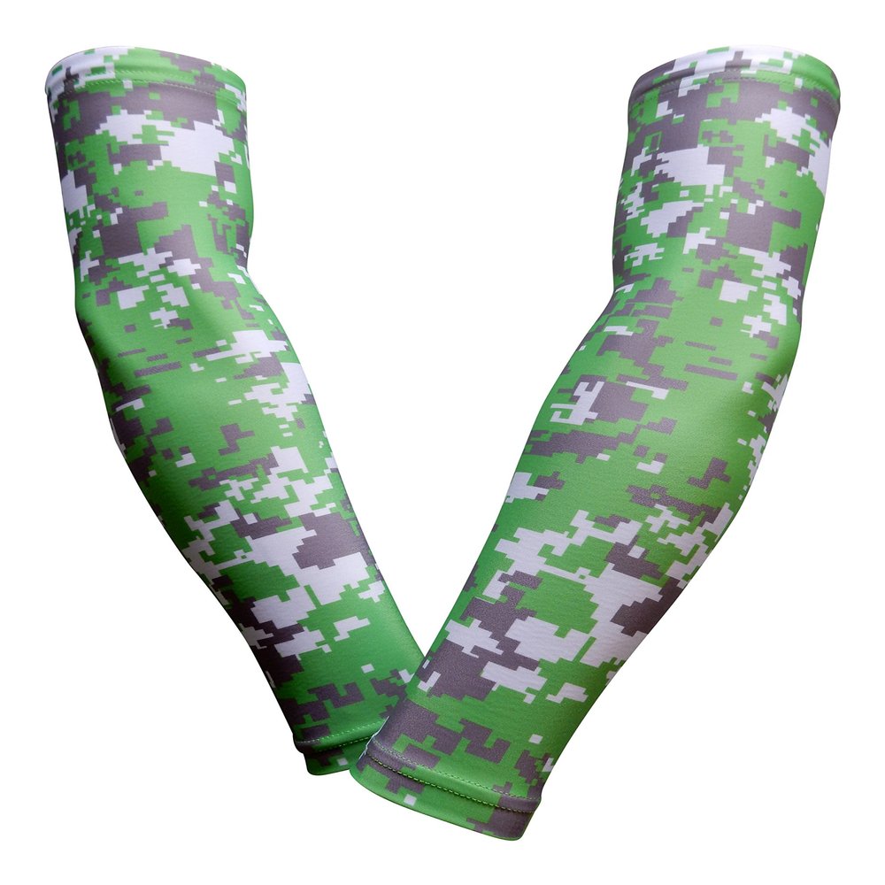 Sports Farm PAIR Compression Elbow Arm Sleeves (YOUTH MEDIUM, LIME GRAY DIGI CAMO)