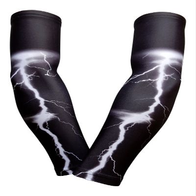 SportsFarm PAIR - Compression Elbow Arm Sleeves (ADULT SMALL, BLACK WHITE LIGHTNING)