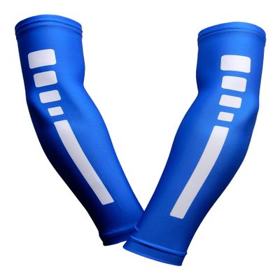 Sports Farm PAIR Compression Elbow Arm Sleeves (ADULT MEDIUM, ROYAL WHITE STRIPE)