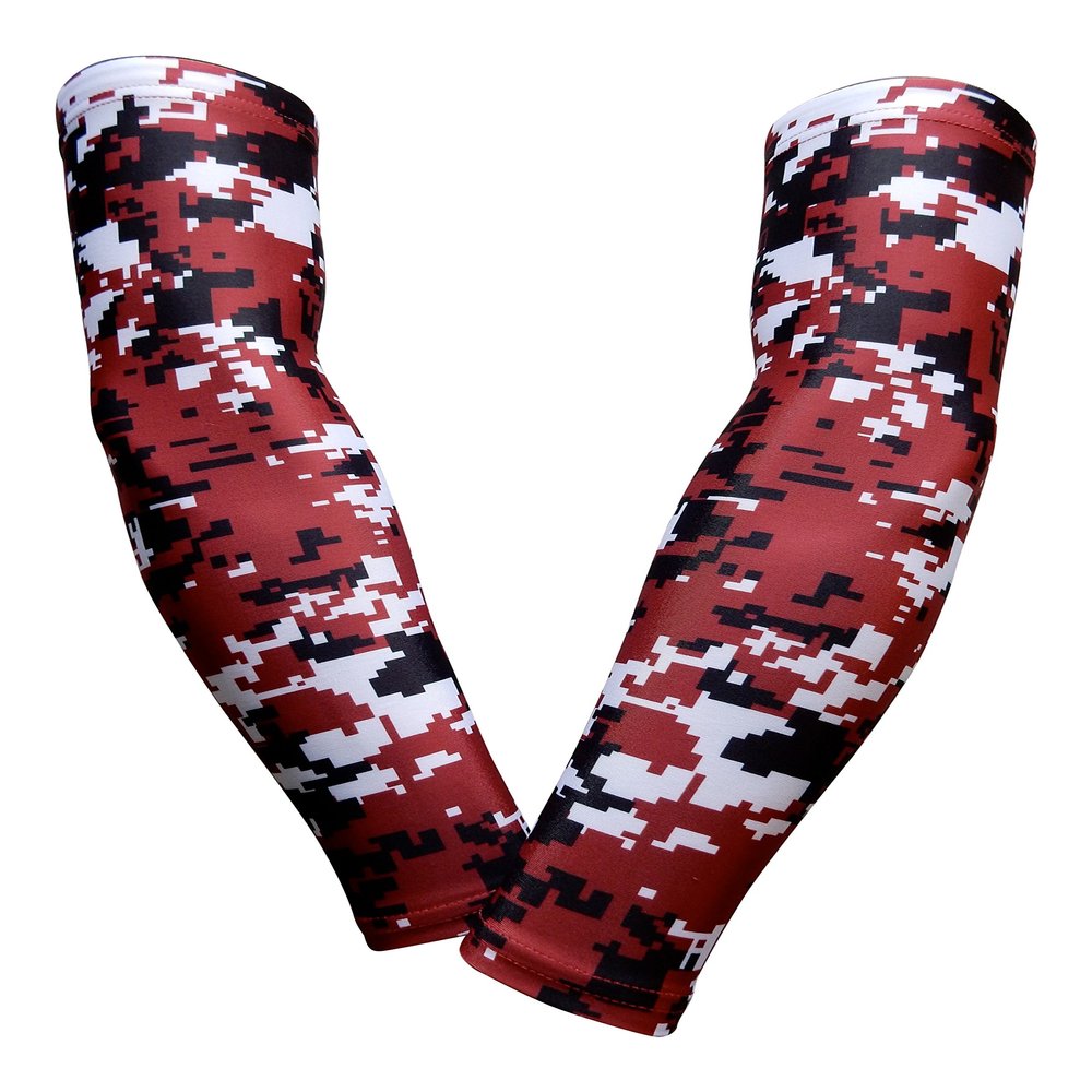 Sports Farm PAIR Compression Elbow Arm Sleeves (YOUTH LARGE, MAROON BLACK DIGI CAMO)