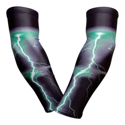 SportsFarm PAIR - Compression Elbow Arm Sleeves (ADULT MEDIUM, BLACK GREEN LIGHTNING)