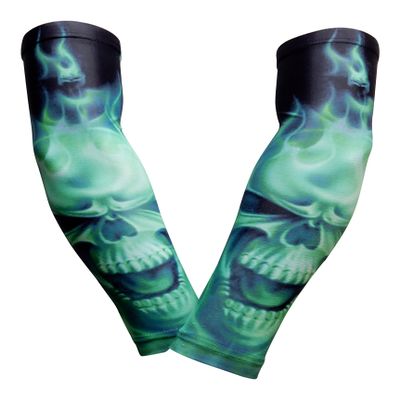 Sports Farm PAIR Compression Elbow Arm Sleeves (YOUTH MEDIUM, BLACK GREEN GHOST)