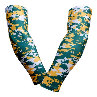 Sports Farm PAIR Compression Elbow Arm Sleeves (YOUTH MEDIUM, GREEN YELLOW DIGI CAMO)