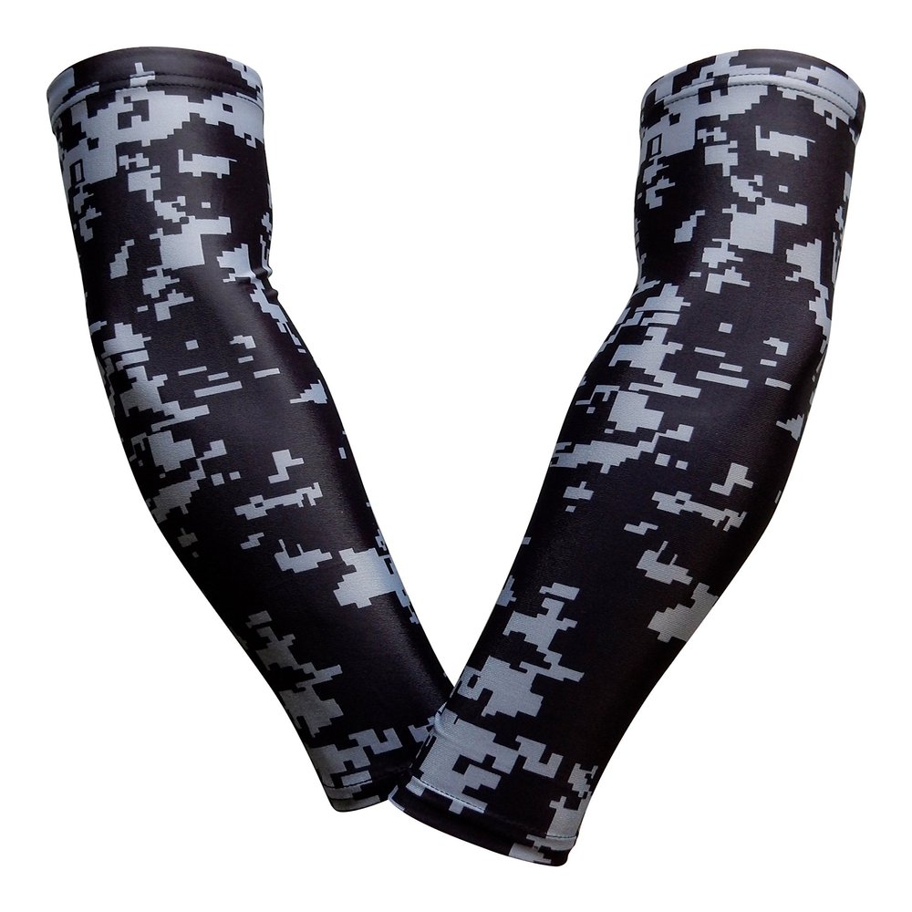 Sports Farm PAIR Compression Elbow Arm Sleeves (YOUTH MEDIUM, BLACK GRAY DIGI CAMO (2 COLOR))