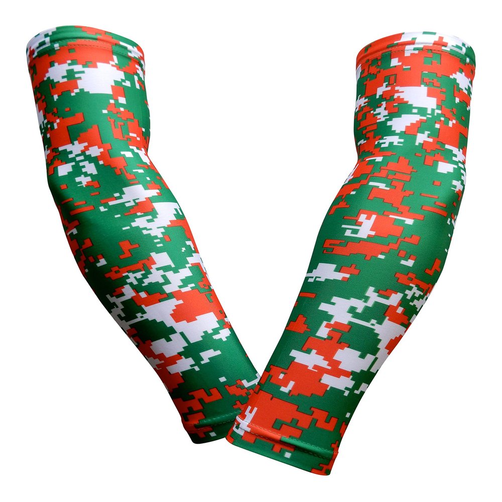 Sports Farm PAIR Compression Elbow Arm Sleeves (YOUTH MEDIUM, RED GREEN DIGI CAMO)