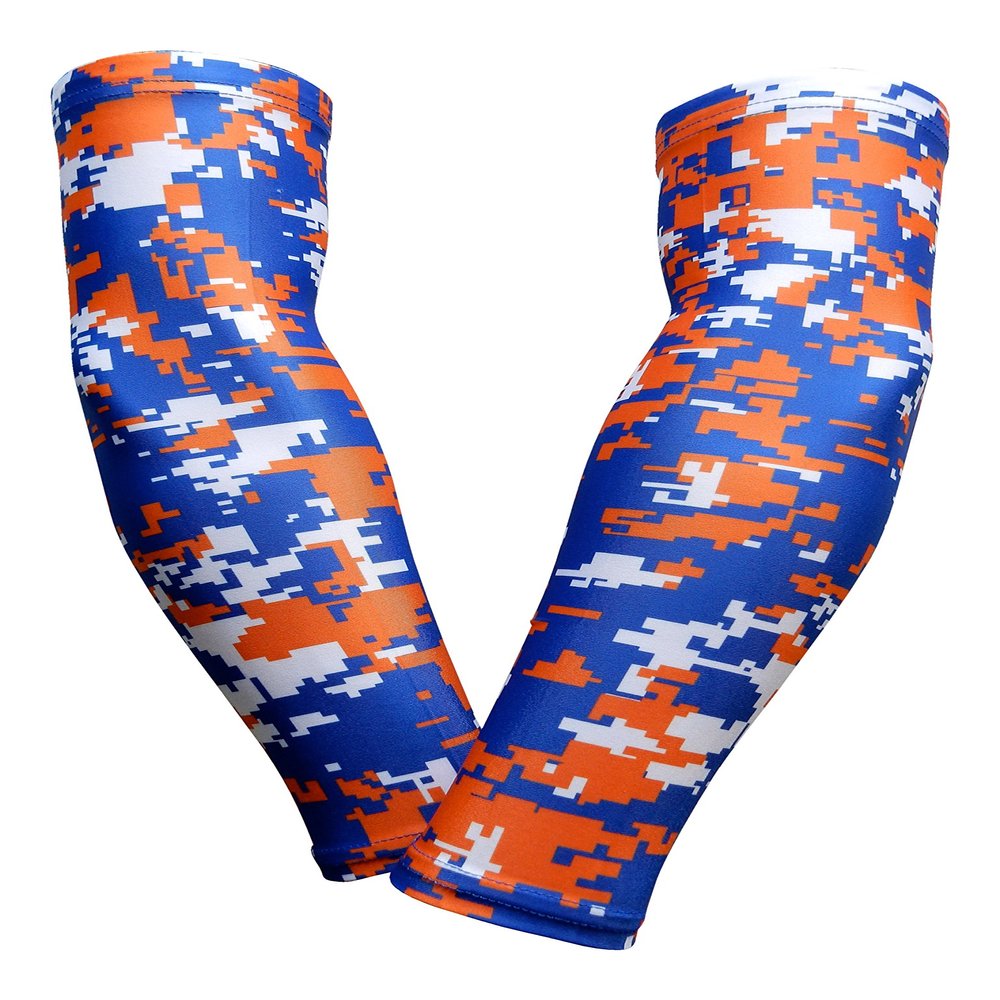 Sports Farm PAIR Compression Elbow Arm Sleeves (ADULT MEDIUM, ROYAL ORANGE DIGI CAMO)