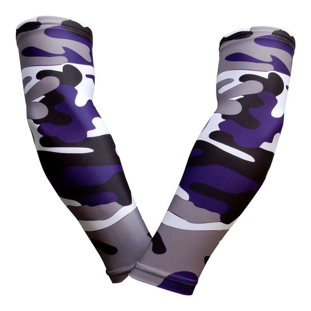 Sports Farm PAIR Compression Elbow Arm Sleeves (ADULT SMALL, PURPLE BLACK GRAY WOODLAND CAMO)