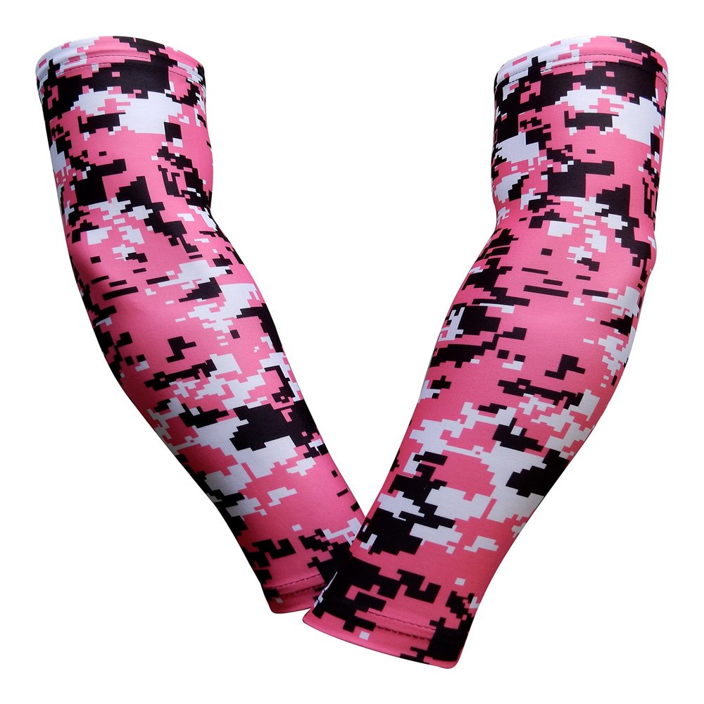 Sports Farm PAIR Compression Elbow Arm Sleeves (ADULT LARGE, PINK BLACK DIGI CAMO)