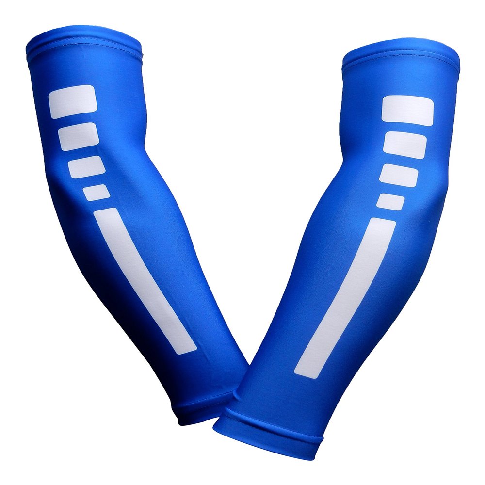 Sports Farm PAIR Compression Elbow Arm Sleeves (ADULT SMALL, ROYAL WHITE STRIPE)