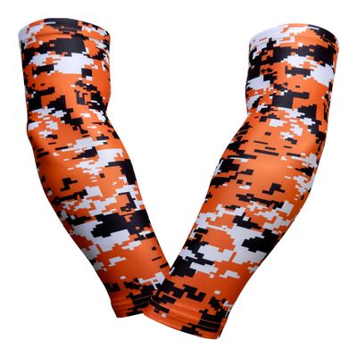 Sports Farm PAIR Compression Elbow Arm Sleeves (ADULT MEDIUM, ORANGE BLACK DIGI CAMO)