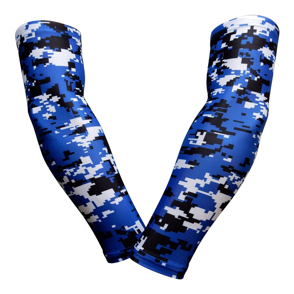 Sports Farm PAIR Compression Elbow Arm Sleeves (YOUTH MEDIUM, ROYAL BLACK DIGI CAMO)
