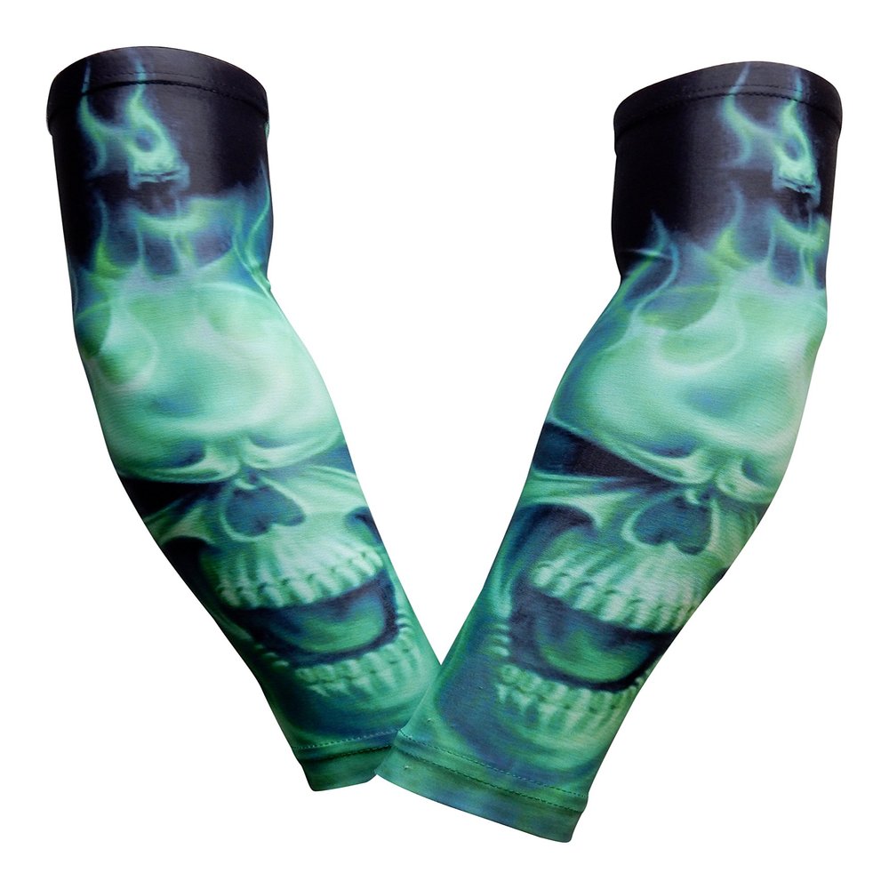 Sports Farm PAIR Compression Elbow Arm Sleeves (ADULT SMALL, BLACK GREEN GHOST)