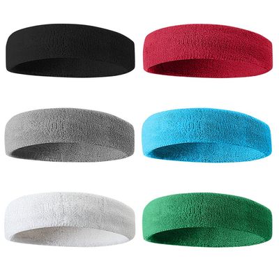 BEACE Sweatbands Sports Headband for Men & Women - 6PCS Moisture Wicking Athletic Cotton Terry Cloth Sweatband for Tennis, Basketball, Running, Gym, Working Out Bl/Wh/Gr/Ma/DP/LT