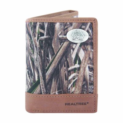 NCAA ECU Pirates Zep-Pro Realtree Nylon and Leather Trifold Concho Wallet, Camouflage, One Size