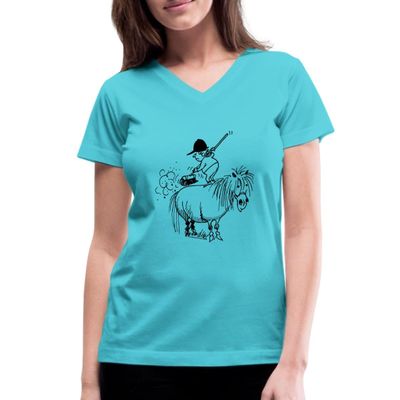 Thelwell Rider Spring Cleaning Sweeping Horse Women's V-Neck T-Shirt Aqua