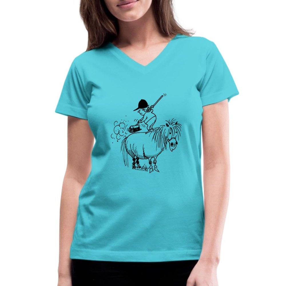 Thelwell Rider Spring Cleaning Sweeping Horse Women's V-Neck T-Shirt Aqua
