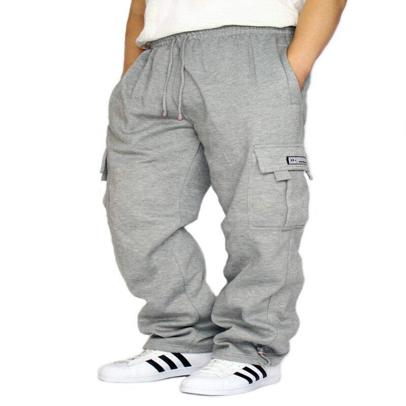 DREAM USA Men's Fleece Cargo Sweatpants Heavyweight (5XL, Grey)