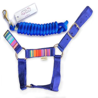 HalterUp Miniature Horse Halters and Lead Ropes (2 Item Bundle) Available in 10 Colors (Blue, Large)