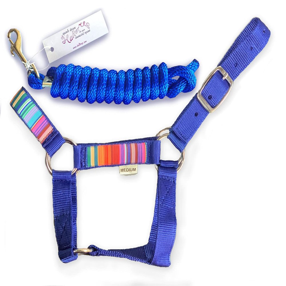 HalterUp Miniature Horse Halters and Lead Ropes (2 Item Bundle) Available in 10 Colors (Blue, Large)
