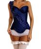 JJ-GOGO Elegant Rose One Shoulder Straps Satin Corset (M, Blue) view 1