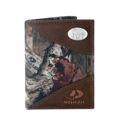 NCAA Memphis Tigers Zep-Pro Mossy Oak Nylon and Leather Trifold Concho Wallet, Camouflage, One Size